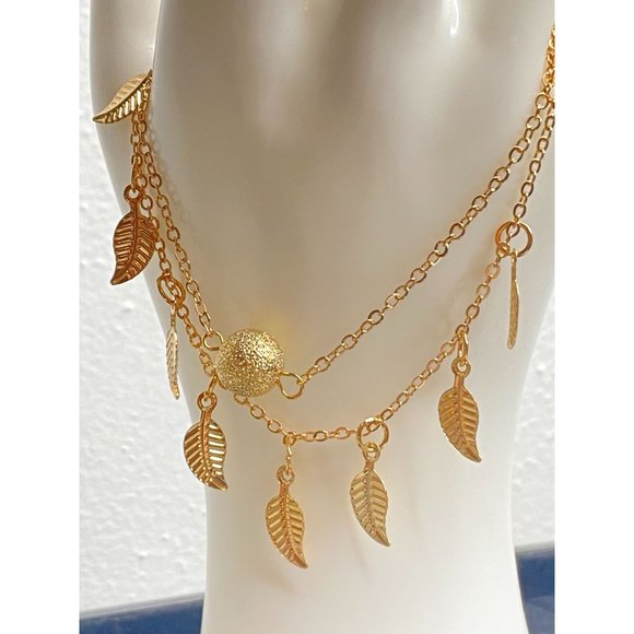 Anklet/Bracelet - Gold Plated Leafs & Gold Ball - Picture 2 of 3